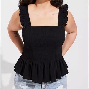Torrid Black Smocked Peplum Tank Top